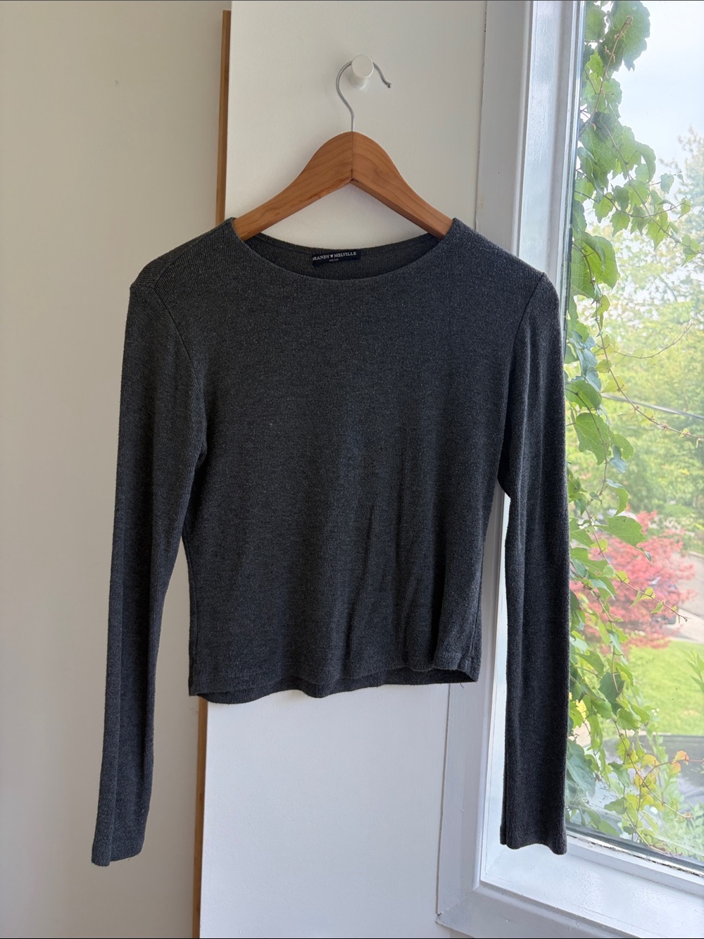 Brandy Melville Charcoal Gray Long Sleeve Crewneck Top